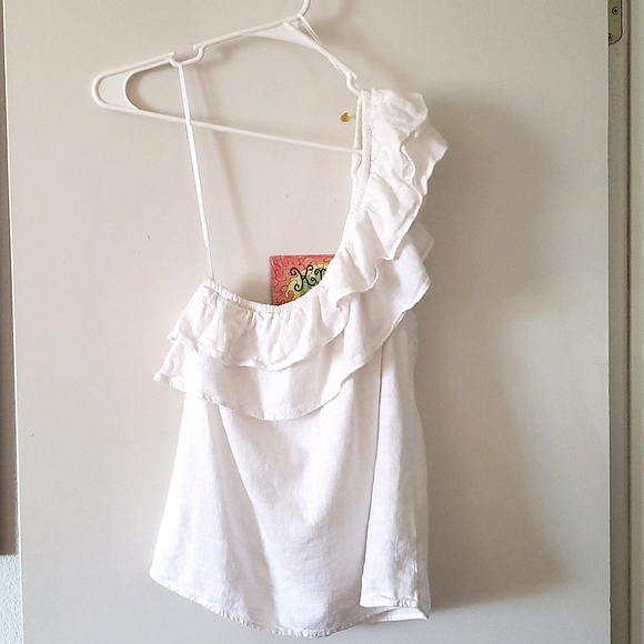 Next White Ruffle One Shoulder Linen Top Size 10 - Picture 9 of 9